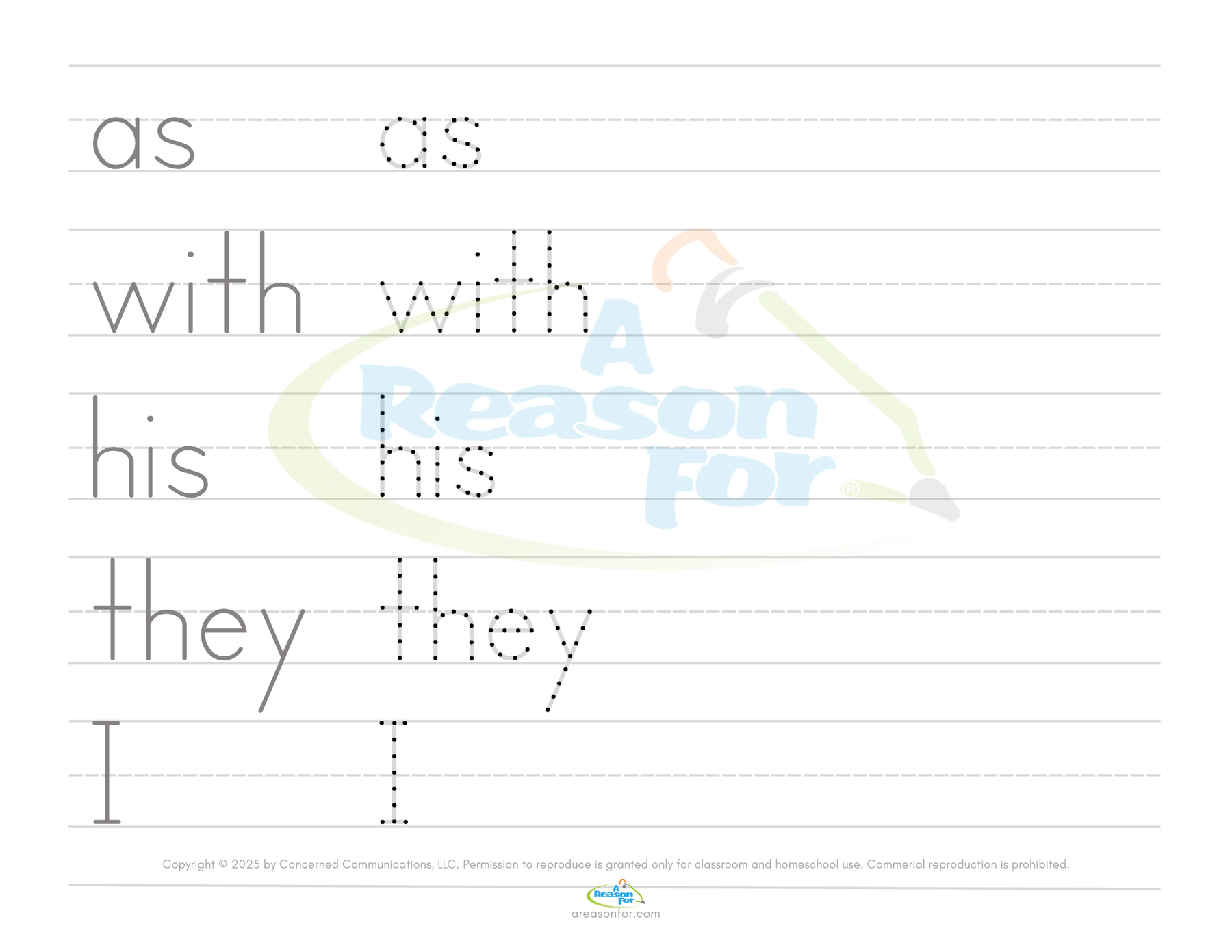 Free Handwriting Practice Sheets - Fry's First Sight Words 1 - 25